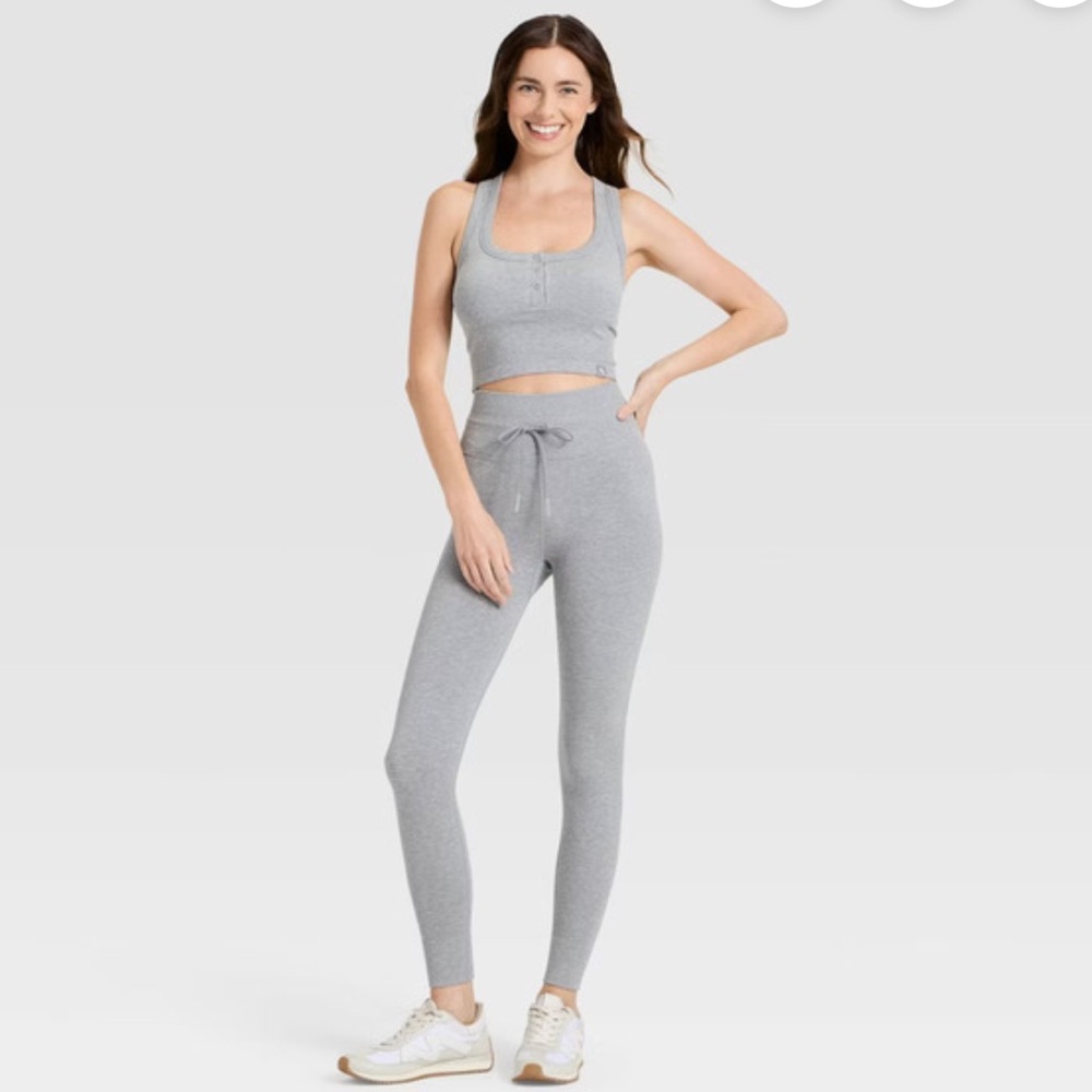 JoyLab Heathered Gray High-Rise Tie Seamless Leggings XS  and sport bra small